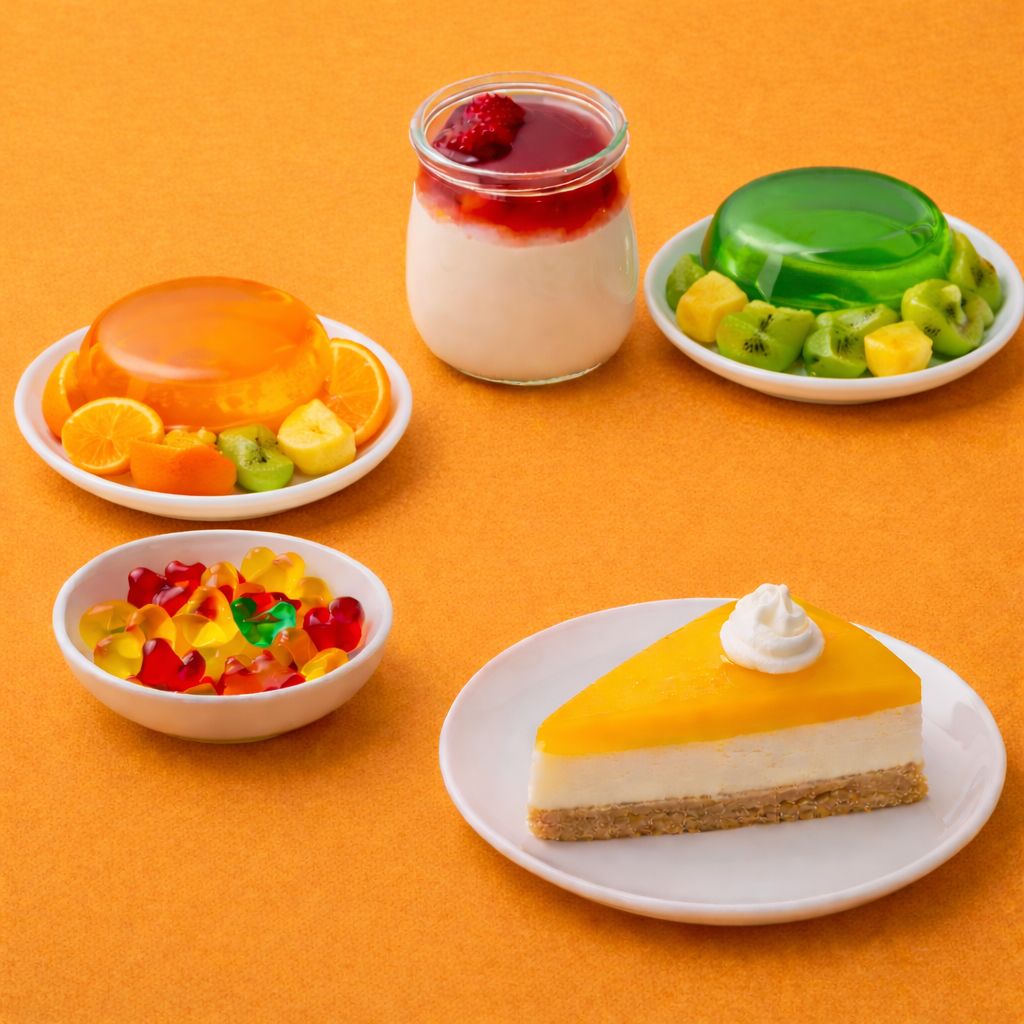 Colorful assorted candies and gummies in bowls on a dark surface.